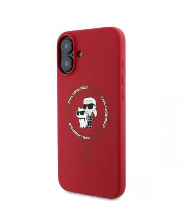 Karl Lagerfeld Silicone Karl&Choupette Heads Ring MagSafe Case for iPhone 16 Plus - Red