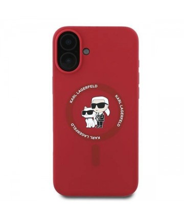 Karl Lagerfeld Silicone Karl&Choupette Heads Ring MagSafe Case for iPhone 16 Plus - Red