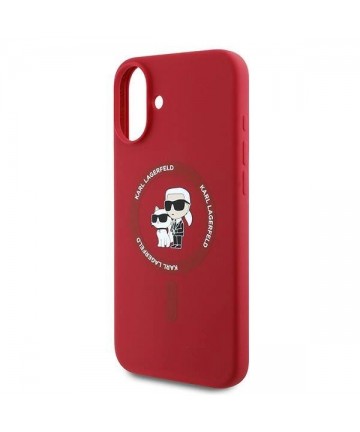 Karl Lagerfeld Silicone Karl&Choupette Heads Ring MagSafe Case for iPhone 16 Plus - Red