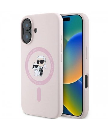 Karl Lagerfeld Silicone Karl&Choupette Heads Ring MagSafe iPhone 16 Case - Pink