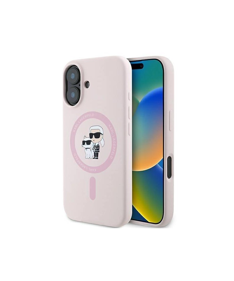 Karl Lagerfeld Silicone Karl&Choupette Heads Ring MagSafe iPhone 16 Case - Pink
