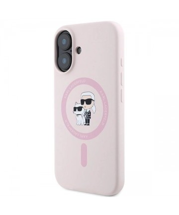 Karl Lagerfeld Silicone Karl&Choupette Heads Ring MagSafe iPhone 16 Case - Pink