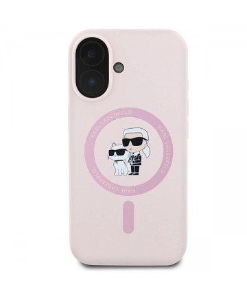 Karl Lagerfeld Silicone Karl&Choupette Heads Ring MagSafe iPhone 16 Case - Pink