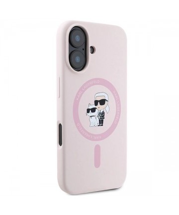 Karl Lagerfeld Silicone Karl&Choupette Heads Ring MagSafe iPhone 16 Case - Pink
