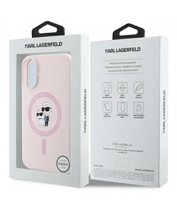 Karl Lagerfeld Silicone Karl&Choupette Heads Ring MagSafe iPhone 16 Case - Pink