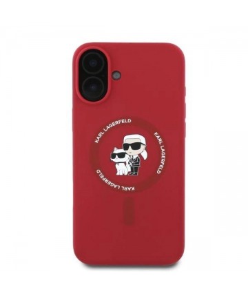 Karl Lagerfeld Silicone Karl&Choupette Heads Ring MagSafe iPhone 16 Case - Red