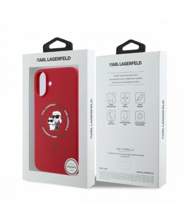 Karl Lagerfeld Silicone Karl&Choupette Heads Ring MagSafe iPhone 16 Case - Red