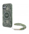 Guess IML Flowers Allover Electro With Pearl Strap MagSafe case for iPhone 16 - green