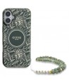 Guess IML Flowers Allover Electro With Pearl Strap MagSafe case for iPhone 16 - green