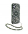 Guess IML Flowers Allover Electro With Pearl Strap MagSafe case for iPhone 16 - green