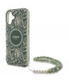 Guess IML Flowers Allover Electro With Pearl Strap MagSafe case for iPhone 16 - green