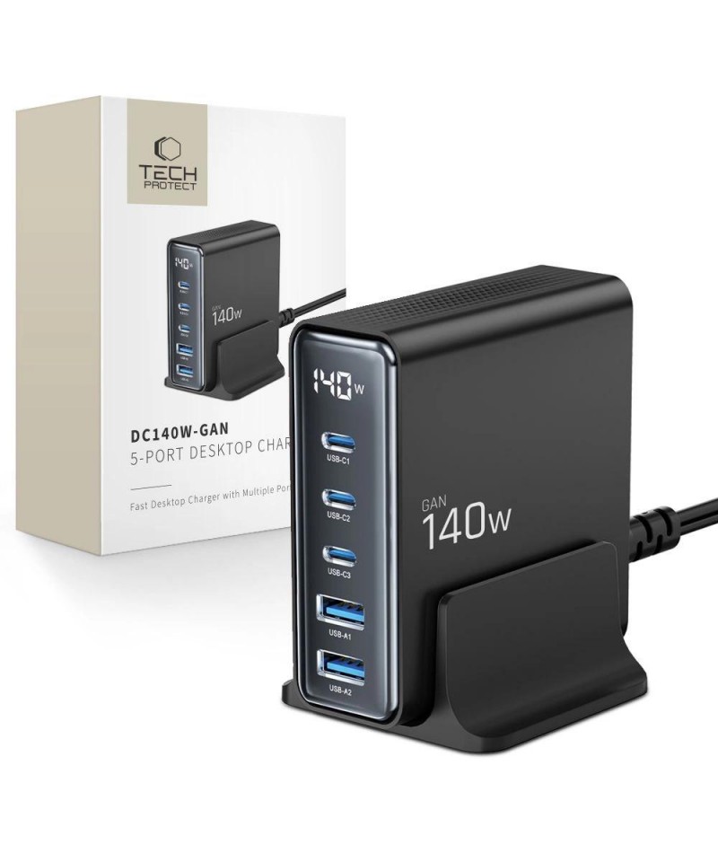 Tech-Protect DC140W-GAN 5-PORT PD140W/QC3.0 Charging Station - Black
