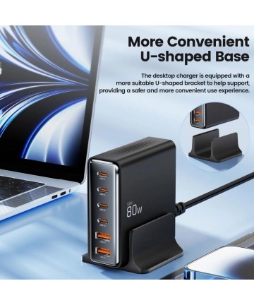 Tech-protect DC80W-GAN 6-PORT PD80W/QC3.0 Charging Station - Black