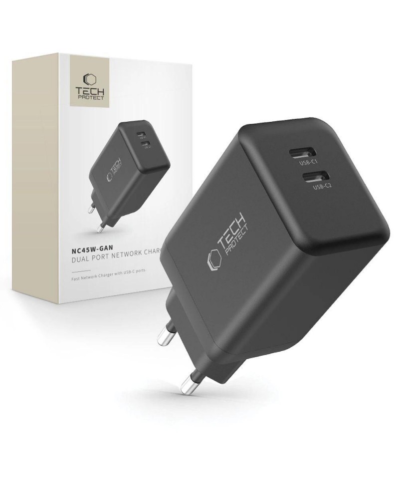 Tech-Protect NC45W-GAN 2-PORT PD45W wall charger - black