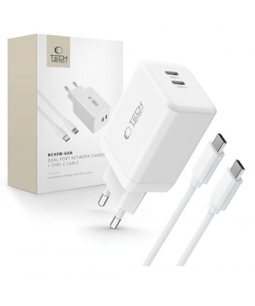 Tech-Protect NC45W-GAN 2-PORT PD45W Charger + TYPE-C CABLE - white