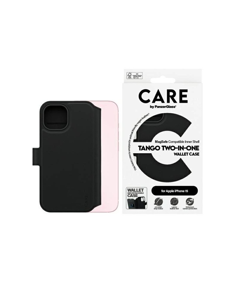 CARE by PanzerGlass Feature Tango 2in1 Wallet MagSafe Case for iPhone 15 - Black