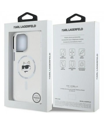 Karl Lagerfeld IML Metal Choupette Head MagSafe Case for iPhone 14 Pro Max - White