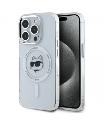 Karl Lagerfeld IML Metal Choupette Head MagSafe iPhone 15 Pro Case - White