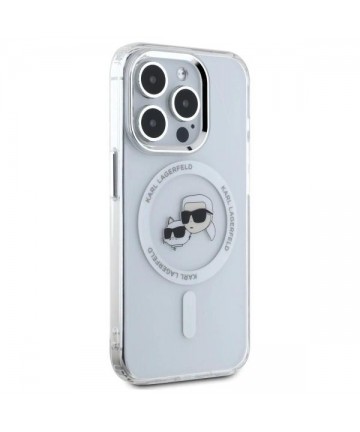 Karl Lagerfeld IML Metal Karl&Choupette Head MagSafe iPhone 15 Pro Case - White