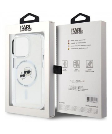 Karl Lagerfeld IML Metal Karl&Choupette Head MagSafe iPhone 15 Pro Case - White