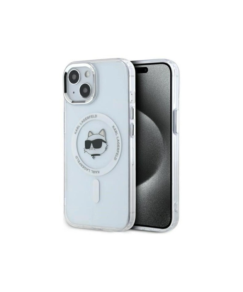 Karl Lagerfeld IML Metal Choupette Head MagSafe iPhone 15 Case - White