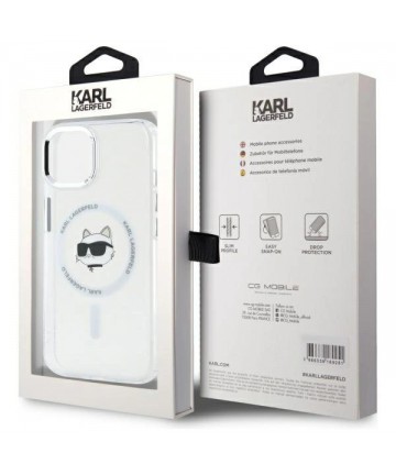 Karl Lagerfeld IML Metal Choupette Head MagSafe iPhone 15 Case - White