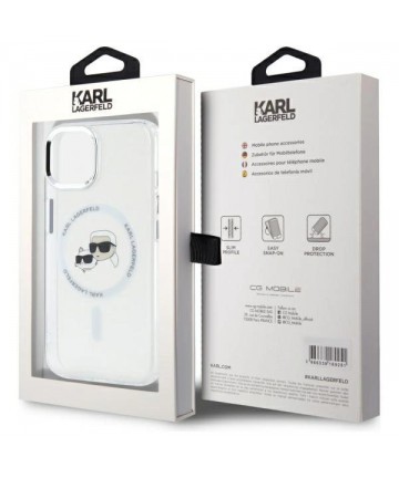 Karl Lagerfeld IML Metal Karl&Choupette Head MagSafe iPhone 15 Case - White
