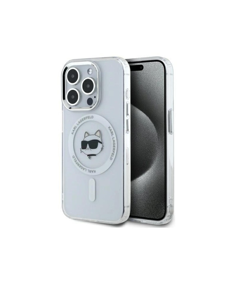 Karl Lagerfeld IML Metal Choupette Head MagSafe Case for iPhone 15 Pro Max - White