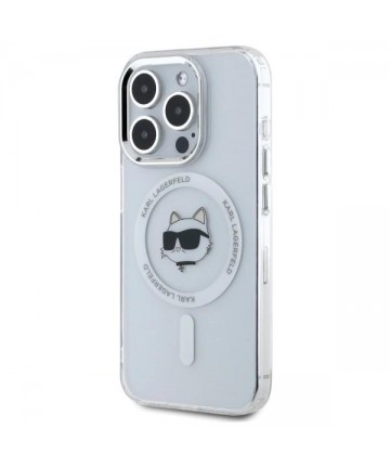 Karl Lagerfeld IML Metal Choupette Head MagSafe Case for iPhone 15 Pro Max - White