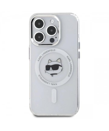 Karl Lagerfeld IML Metal Choupette Head MagSafe Case for iPhone 15 Pro Max - White