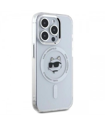Karl Lagerfeld IML Metal Choupette Head MagSafe Case for iPhone 15 Pro Max - White
