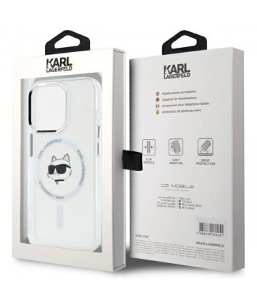 Karl Lagerfeld IML Metal Choupette Head MagSafe Case for iPhone 15 Pro Max - White