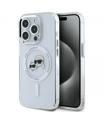 Karl Lagerfeld IML Metal Karl&Choupette Head MagSafe Case for iPhone 15 Pro Max - White