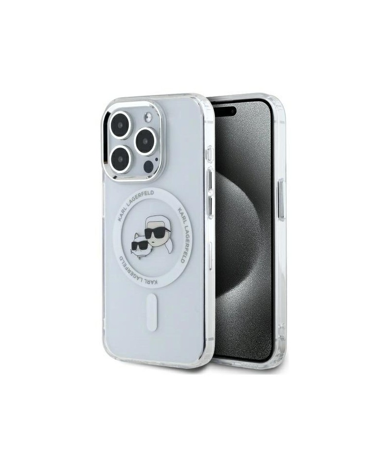 Karl Lagerfeld IML Metal Karl&Choupette Head MagSafe Case for iPhone 15 Pro Max - White