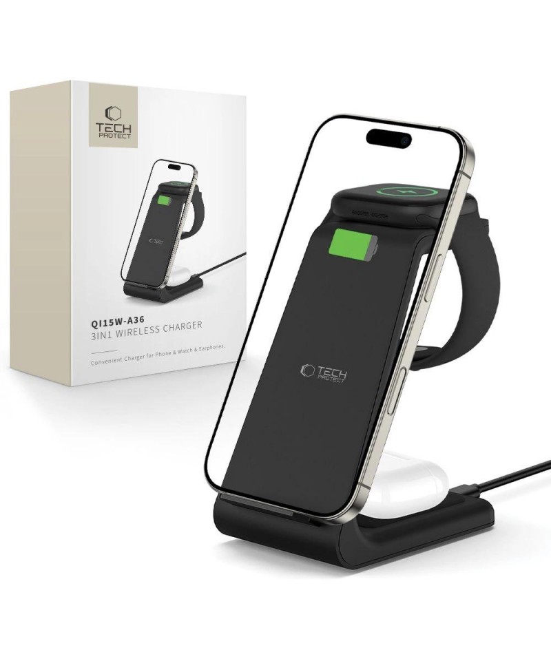 Tech-Protect QI15W-A36 3in1 Charging Station for Apple - Black