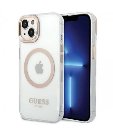 Guess Metal Outline MagSafe Case for iPhone 15 Plus / 14 Plus - Gold