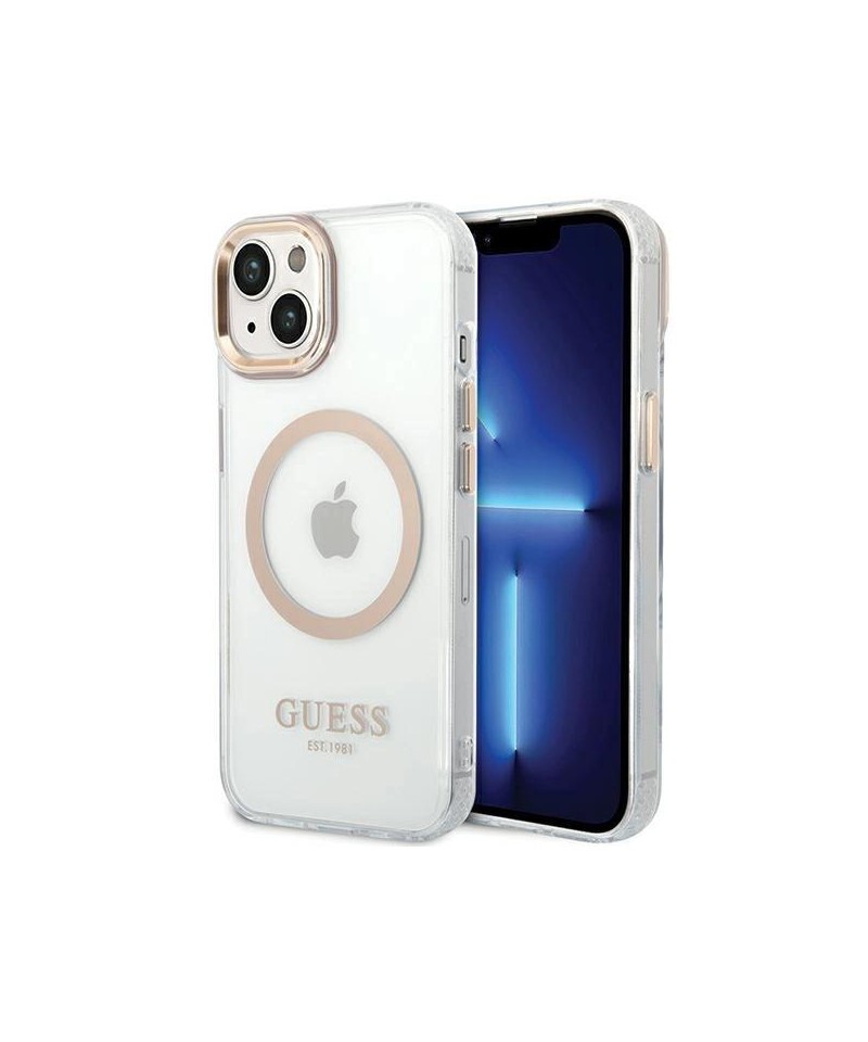 Guess Metal Outline MagSafe Case for iPhone 15 Plus / 14 Plus - Gold