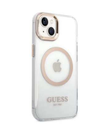 Guess Metal Outline MagSafe Case for iPhone 15 Plus / 14 Plus - Gold