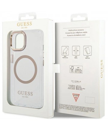 Guess Metal Outline MagSafe Case for iPhone 15 Plus / 14 Plus - Gold