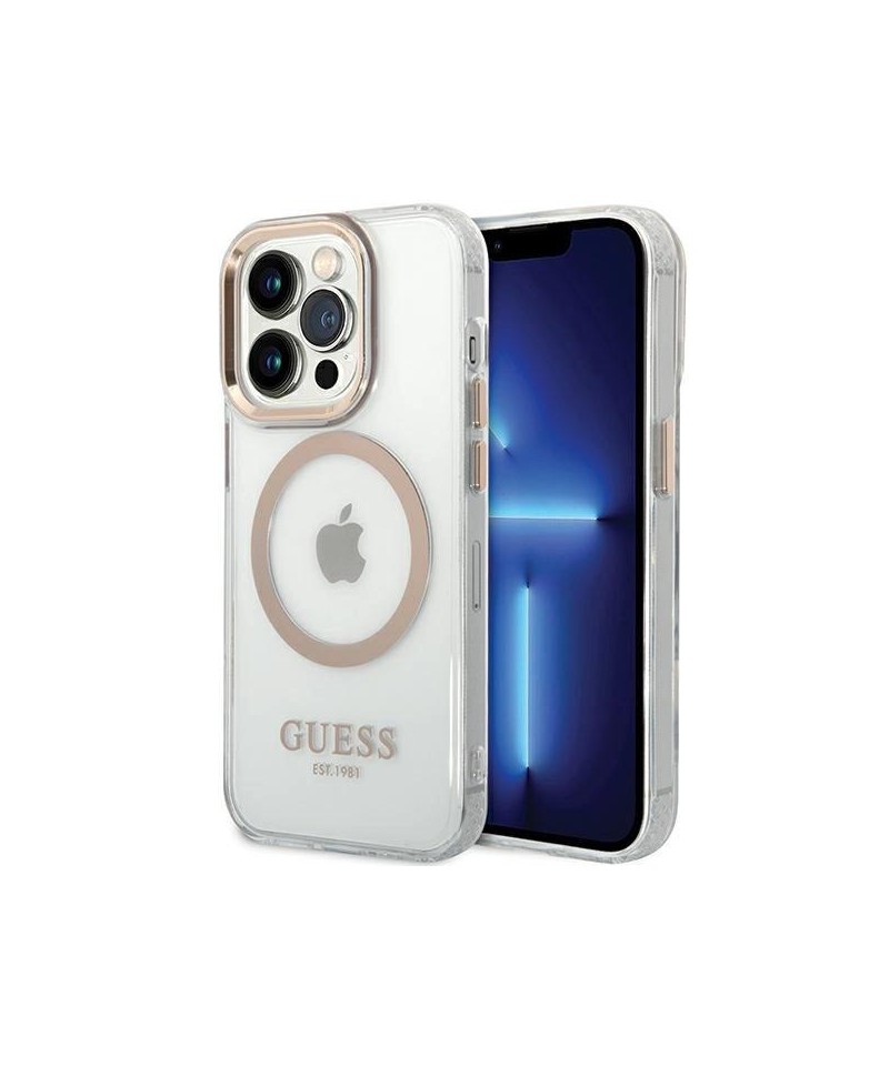 Guess Metal Outline Magsafe iPhone 15 Pro Max Case - Gold