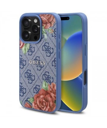 Guess 4G Flowers Print MagSafe case for iPhone 16 Pro - blue