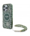 Guess IML Flowers Allover Electro With Pearl Strap MagSafe case for iPhone 16 Pro Max - green