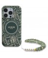 Guess IML Flowers Allover Electro With Pearl Strap MagSafe case for iPhone 16 Pro Max - green