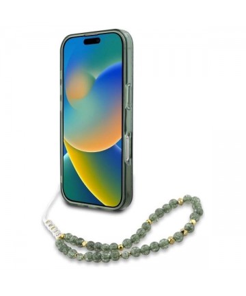 Guess IML Flowers Allover Electro With Pearl Strap MagSafe case for iPhone 16 Pro Max - green