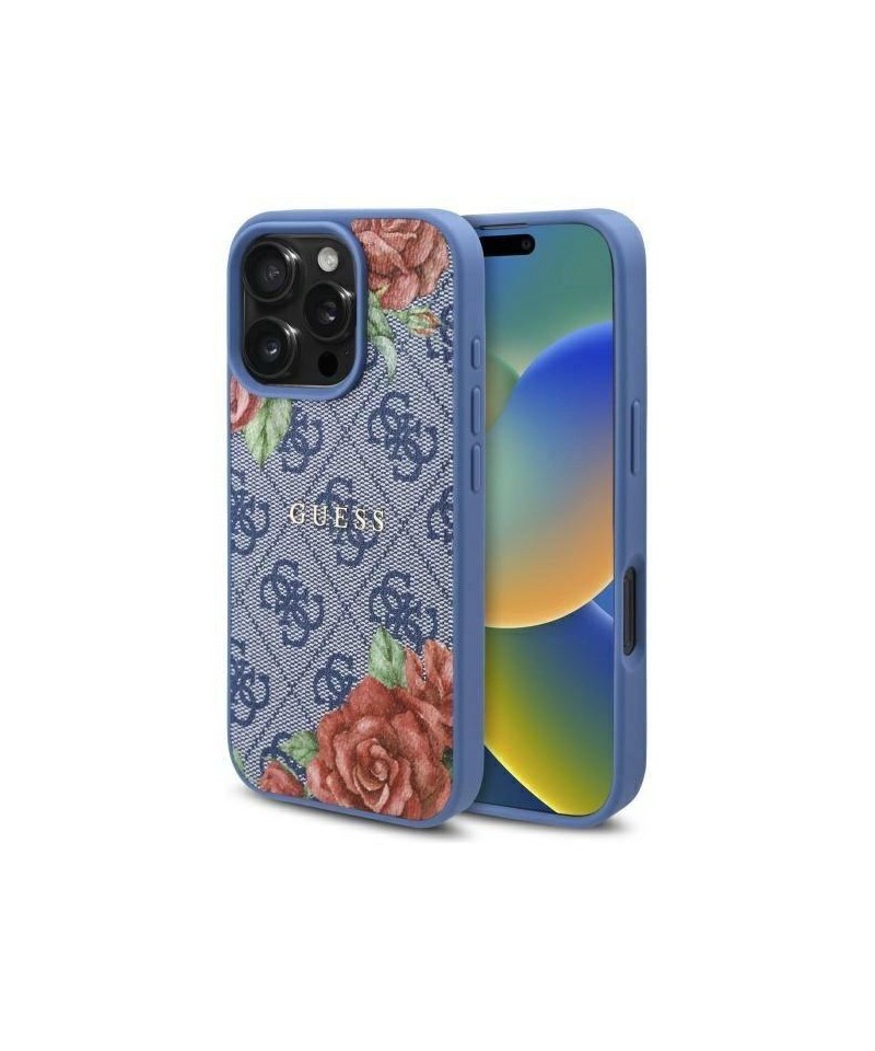 Guess 4G Flowers Print MagSafe case for iPhone 16 Pro Max - blue