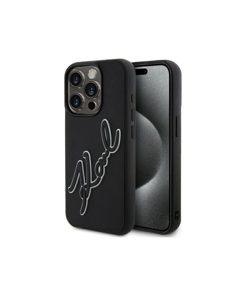 Karl Lagerfeld 3D Rubber Signature Case for iPhone 15 Pro - Black