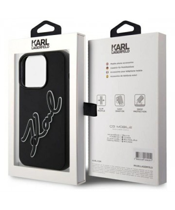Karl Lagerfeld 3D Rubber Signature Case for iPhone 15 Pro Max - Black