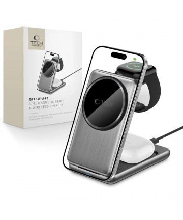 QI15W-A42 3in1 Inductive Charger with MagSafe for Apple Devices - Gray
