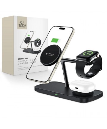 Tech-Protect QI15W-A45 3in1 Wireless Charger with MagSafe for Apple Devices - Black