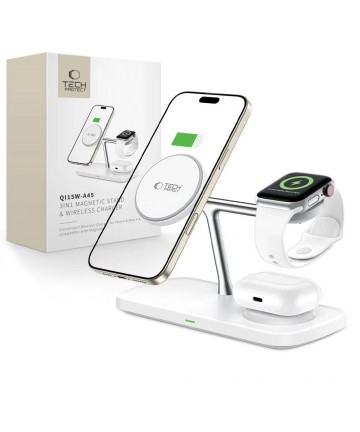 Tech-Protect QI15W-A45 3in1 Wireless Charger with MagSafe for Apple Devices - White